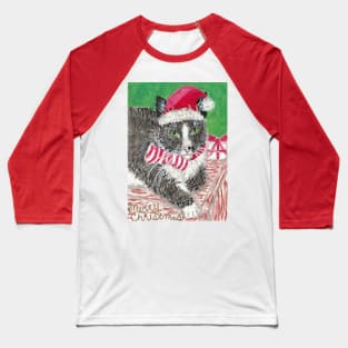 Tuxedo cat with Santa hat Baseball T-Shirt